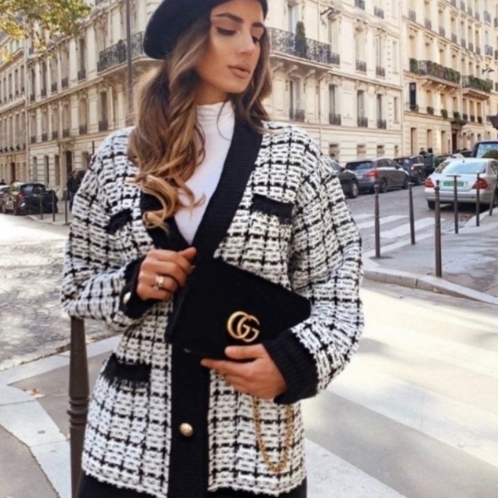 ZARA TWEED CARDIGAN Size LARGE